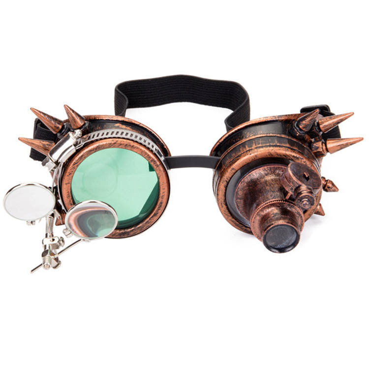Victorian Style Goggles With Colored Lenses & Ocular Loupe Eyewear Costume Goggles